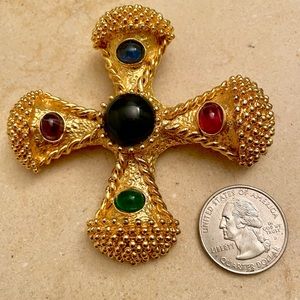 AFJ American Fashion Jewelry Byzantine Cross Cab Stone Gold Brooch Pendant
